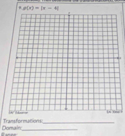 g(x)=|x-4|
19 
Transformations:_ 
Domain:_