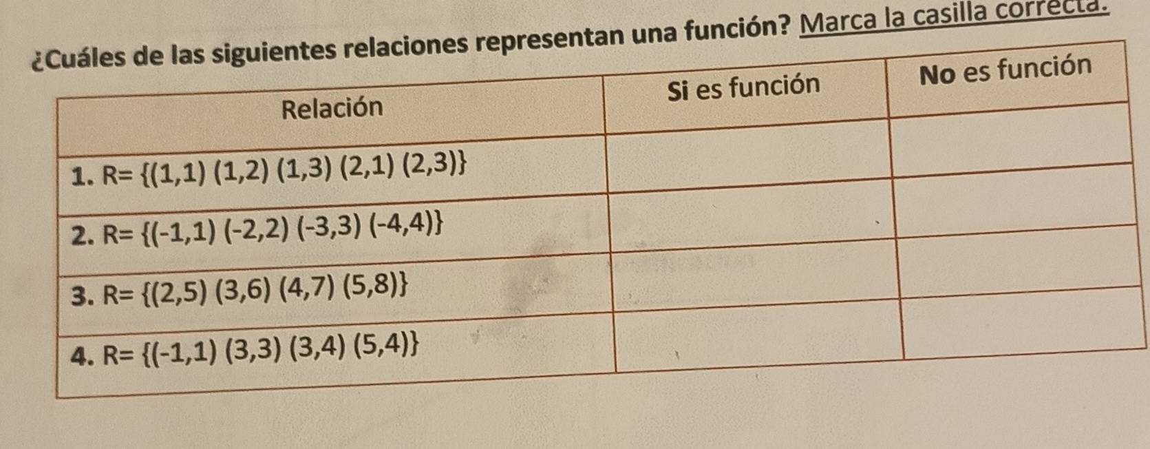 una función? Marca la casilla correcta.