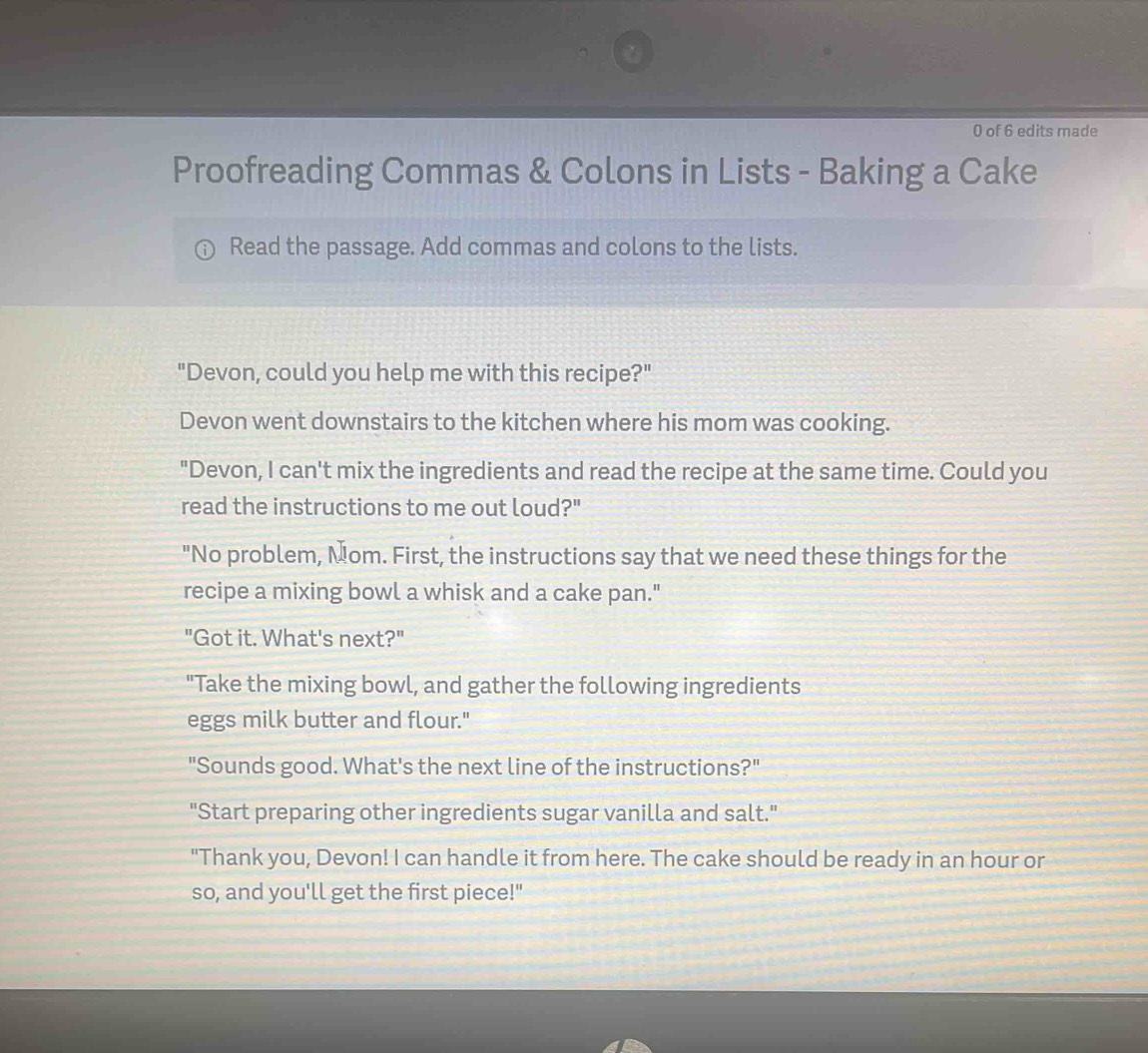 Solved: of 6 edits made Proofreading Commas & Colons in Lists - Baking ...