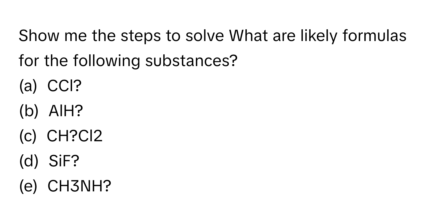 Solved: Show me the steps to solve What are likely formulas for the ...