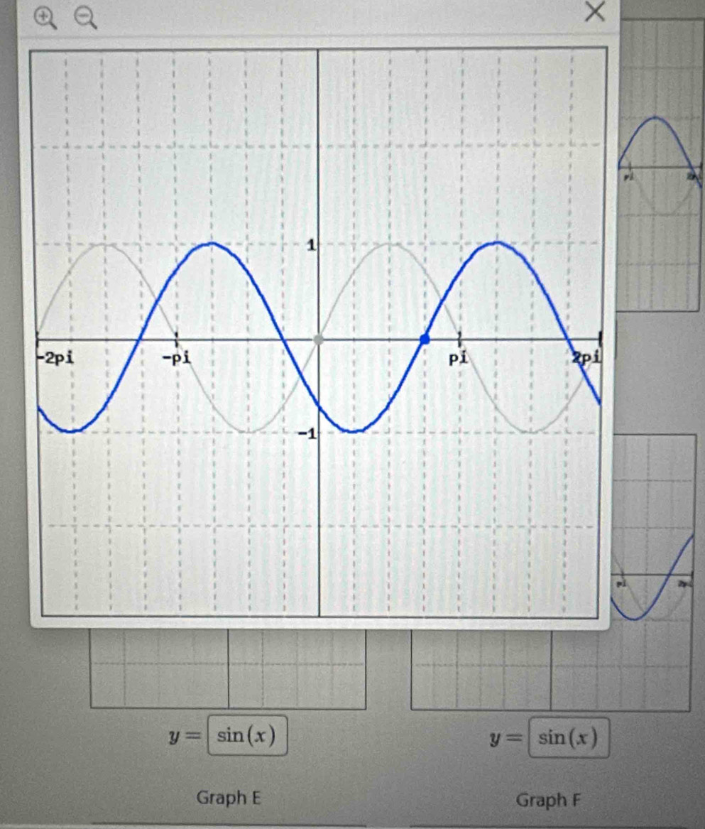 ×
y=sin (x)
y=sin (x)
Graph E Graph F