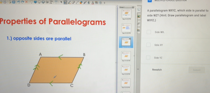 Solved: A parallelogram WXYZ, which side is parallel to side WZ? (Hint ...