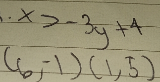 x>-3y+4
(6,-1)(1,5)