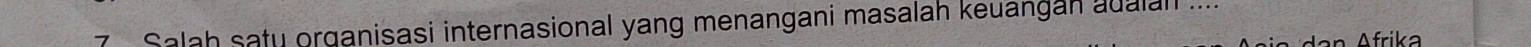 Salah satu organisasi internasional yang menangani masalah keuangan aualan .... 
Afrika