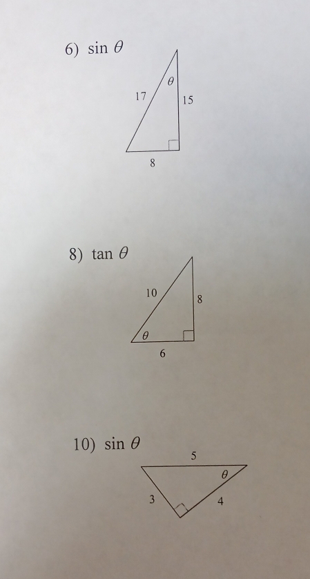 sin θ
8) tan θ
10) sin θ