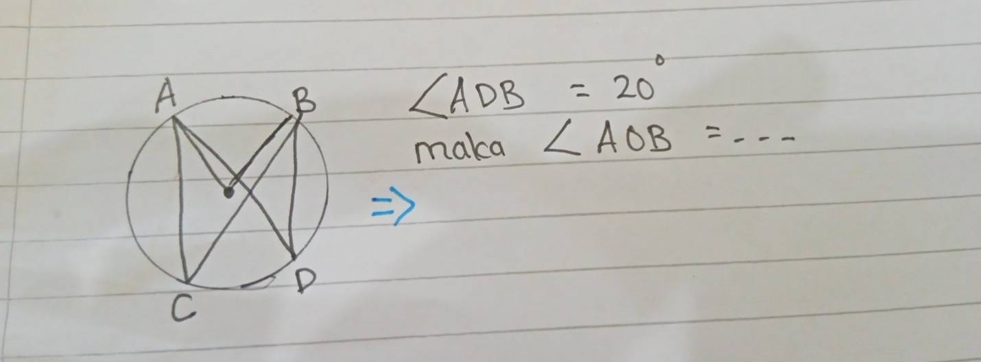 ∠ ADB=20°
maka ∠ AOB=·s