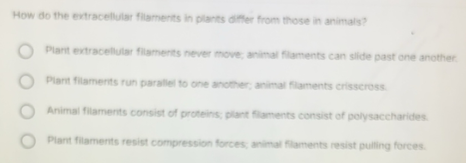 Solved: How do the extracellular filaments in plants differ from those ...
