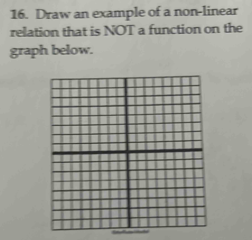 Draw an example of a non-linear 
relation that is NOT a function on the 
graph below.