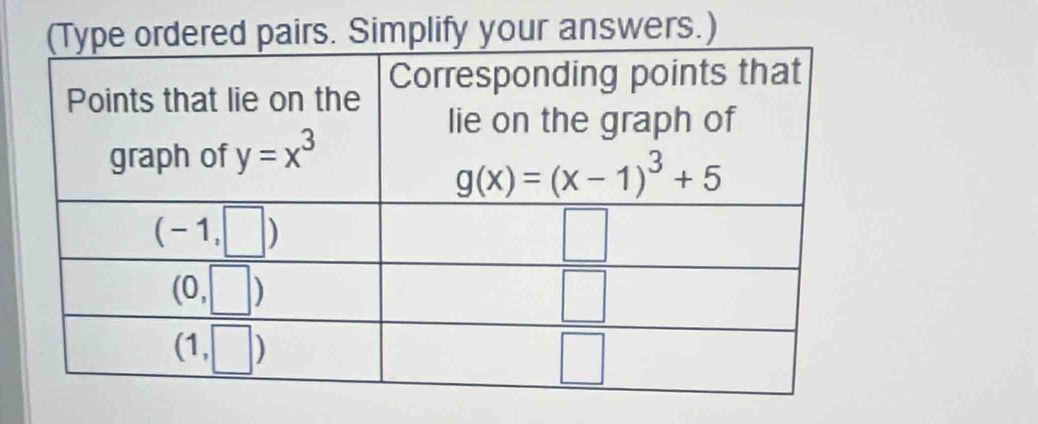 pairs. Simplify your answers.)