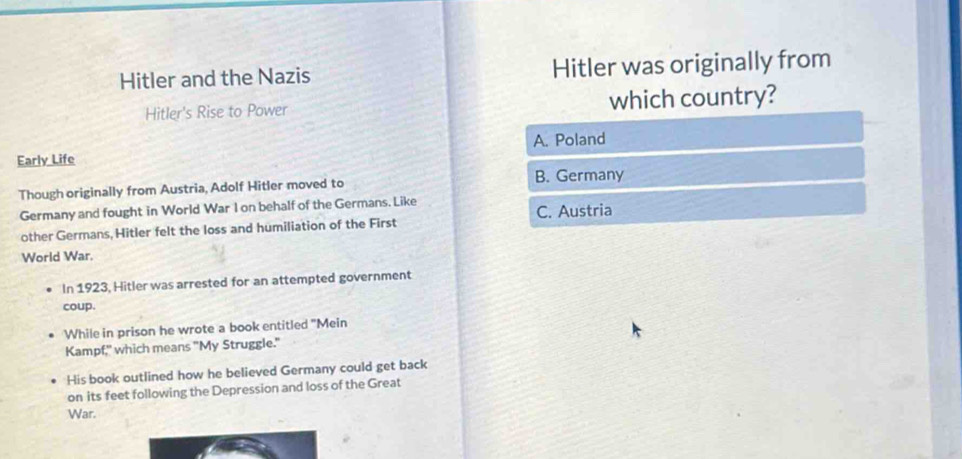 Solved: Hitler and the Nazis Hitler was originally from Hitler's Rise ...