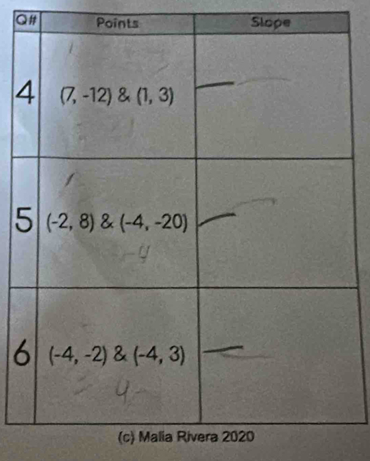 Q# Points Slope
6