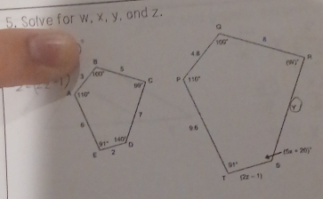 Solve for w, x, y, and z.
,