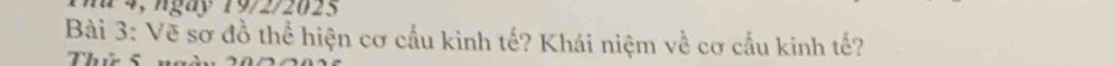 4, ngày 19/2/2025 
Bài 3: Vẽ sơ đồ thể hiện cơ cầu kinh tế? Khái niệm về cơ cầu kinh tế? 
Thứ S