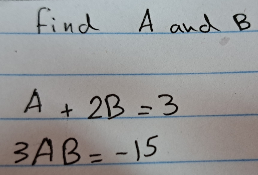 find A and B
A+2B=3
3AB=-15