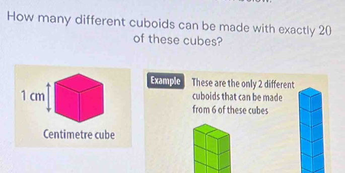Solved: How many different cuboids can be made with exactly 20 of these ...