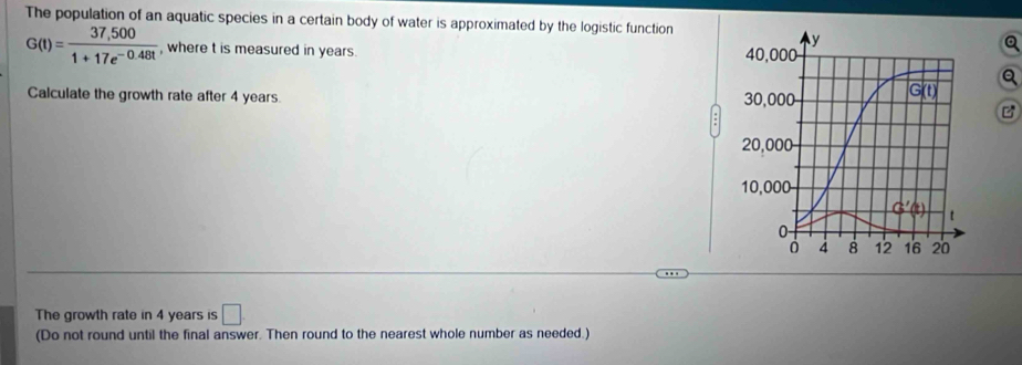 Solved: The population of an aquatic species in a certain body of water ...