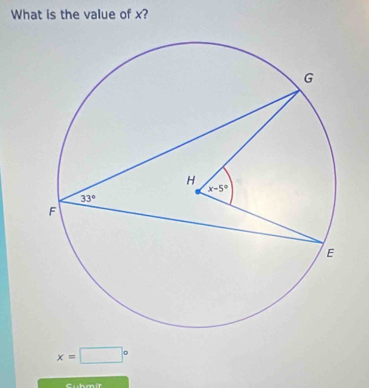 What is the value of x?
x=□°
Cubmit