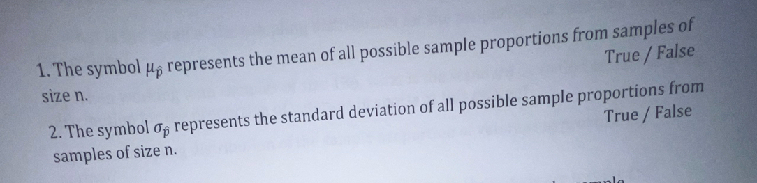 Solved: The symbol mu _hat p represents the mean of all possible sample ...