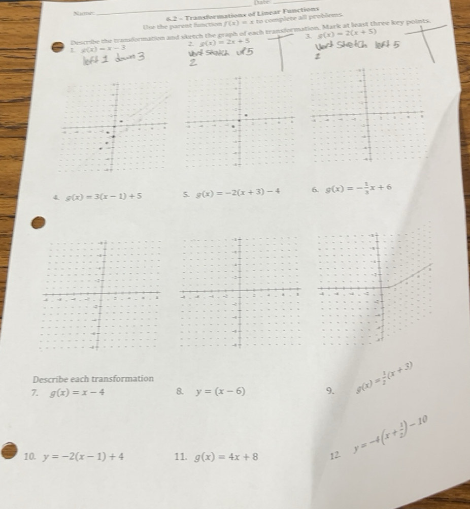 Solved: Dutie_ Maè _ 6.2 - Transformations of Linear Functions Use the ...