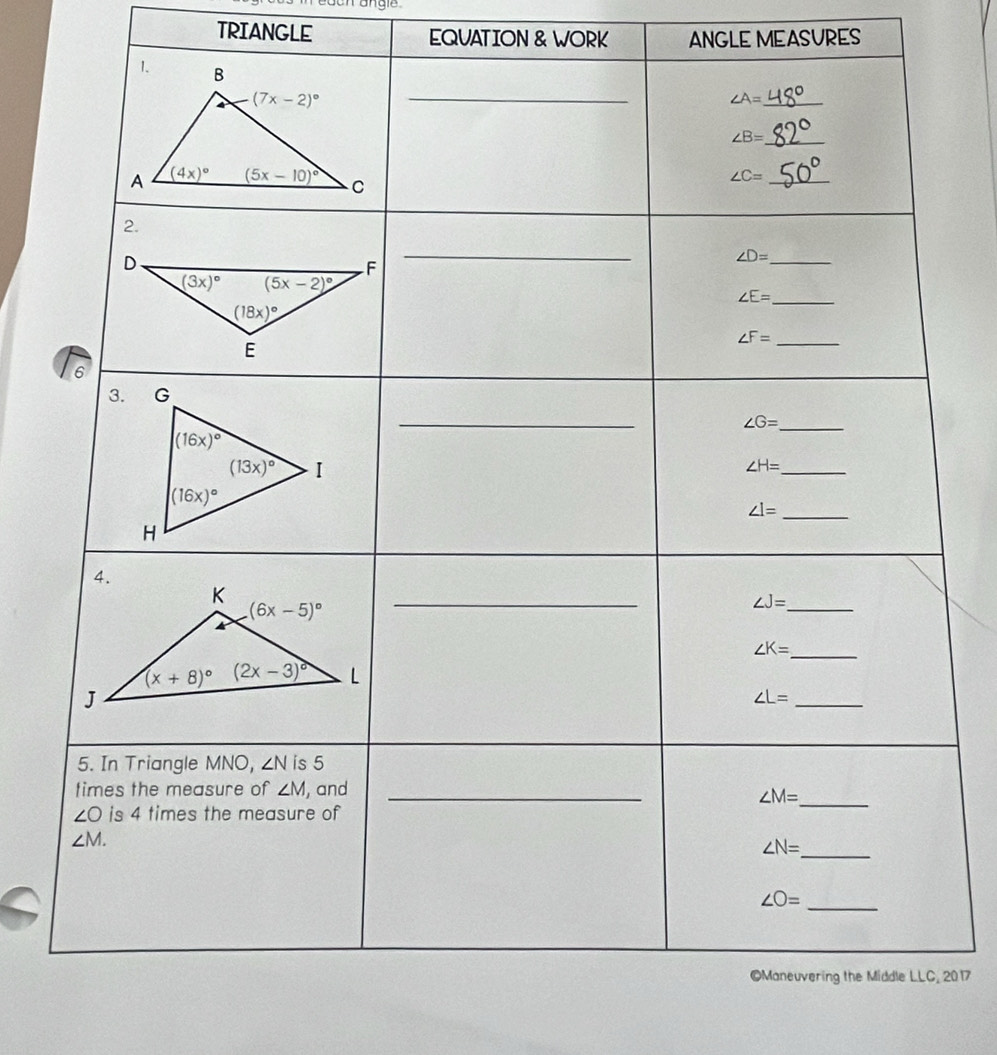 TRIANGLE EQUATION & WORK ANGLE MEASURES
2017