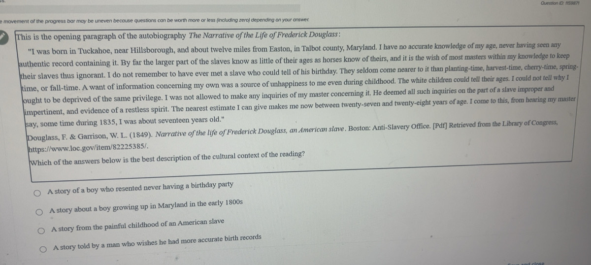 Solved: Question ID: 1159871 e movement of the progress bar may be ...