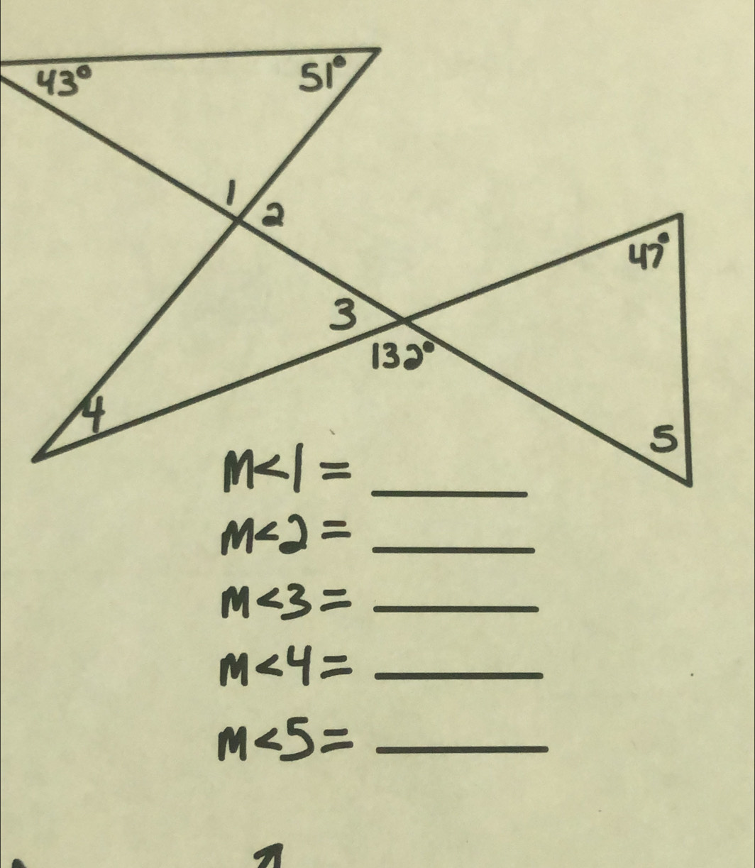 m∠ 2= _
m∠ 3= _
m∠ 4= _
m∠ 5= _