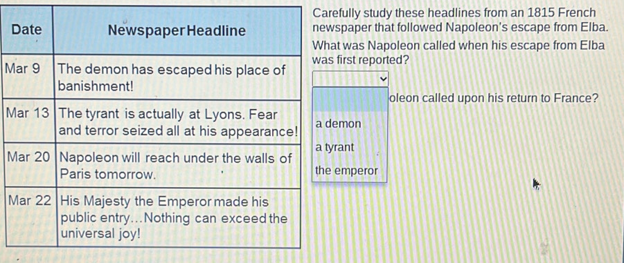 Solved: Carefully study these headlines from an 1815 French paper that ...