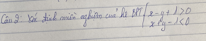 Cau a: Ki diud mich oghiān cuò hò Bn beginarrayl x-y+1>0 x+y-1<0endarray.