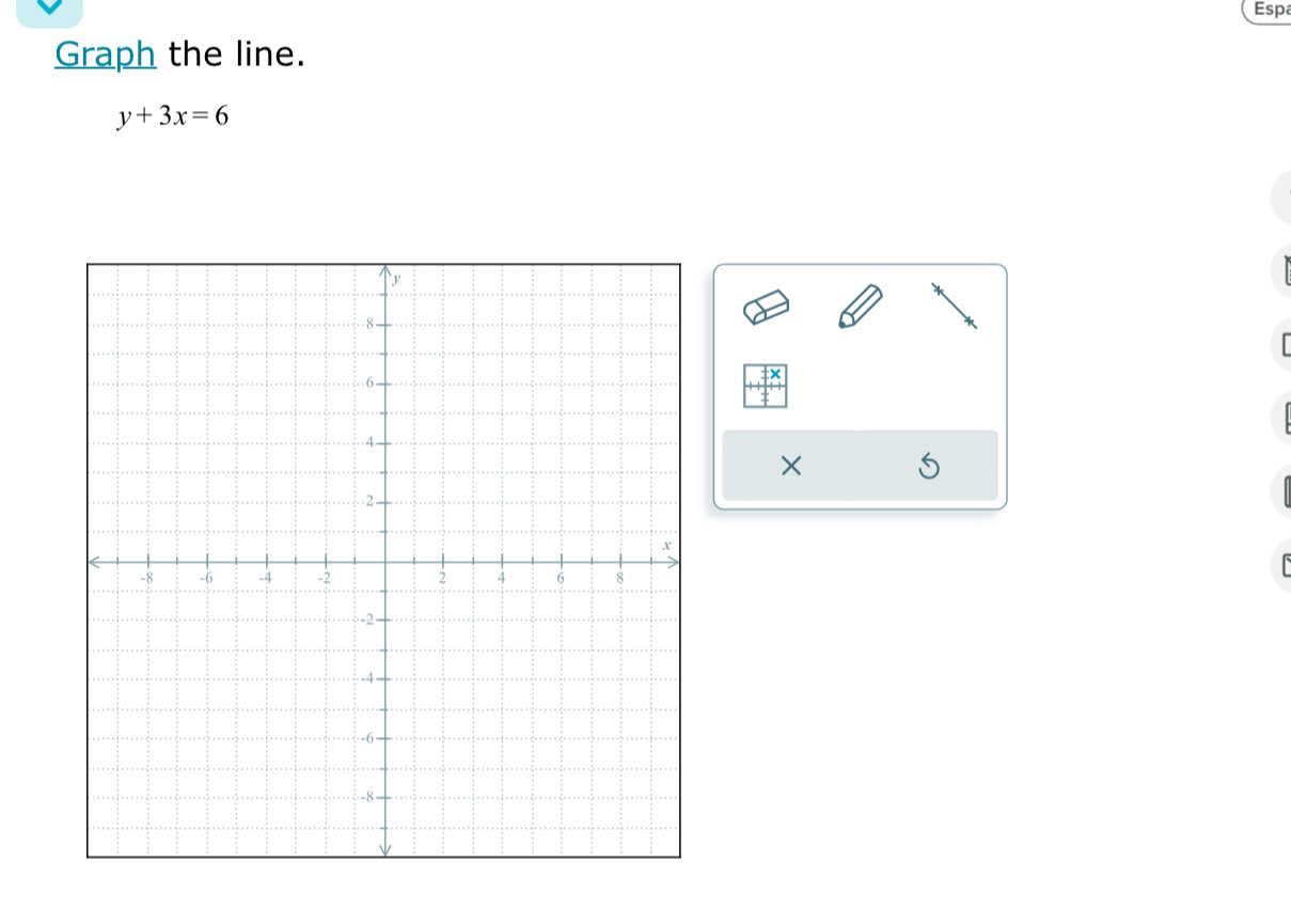 Espa 
Graph the line.
y+3x=6
×