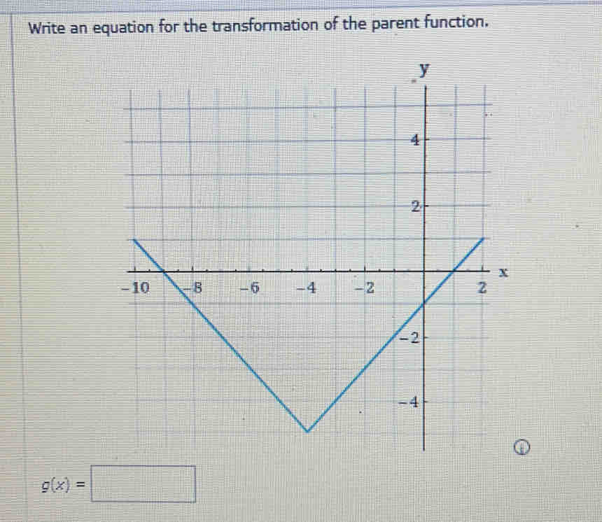 Write an equation for the transformation of the parent function.
g(x)=□