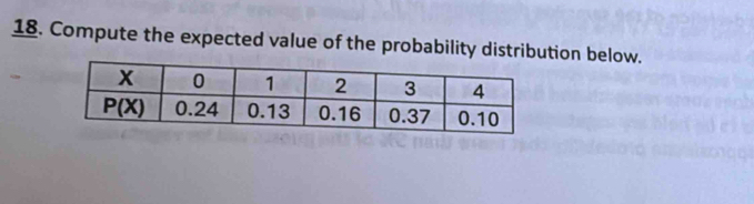 Compute the expected value of the probability distribution below.