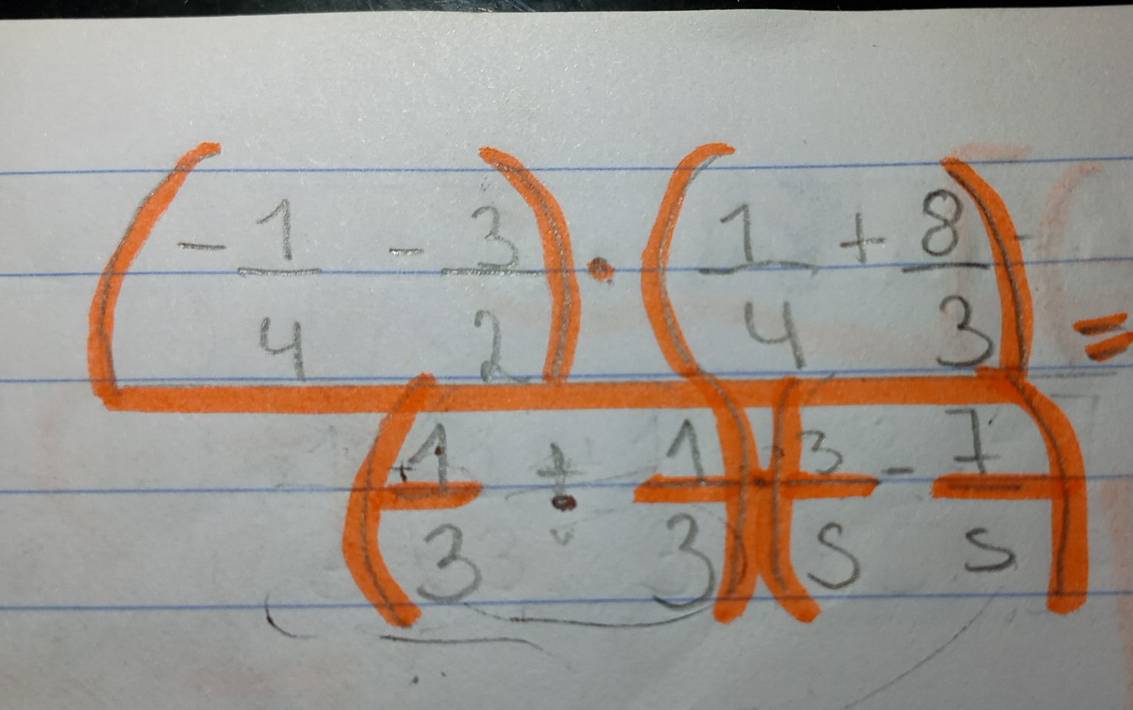 frac (+)· ( 1/4 - 3/2 )( 1/4 + 1/5 