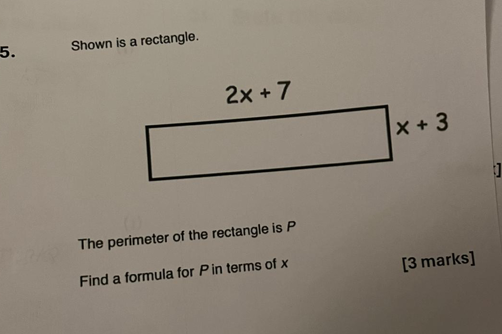 Solved: Shown is a rectangle. The perimeter of the rectangle is P Find ...