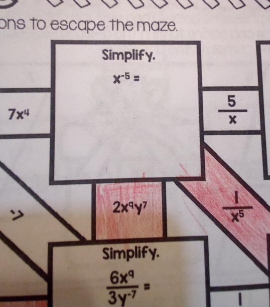 ons to escape the maze.
 6x^9/3y^(-7) =