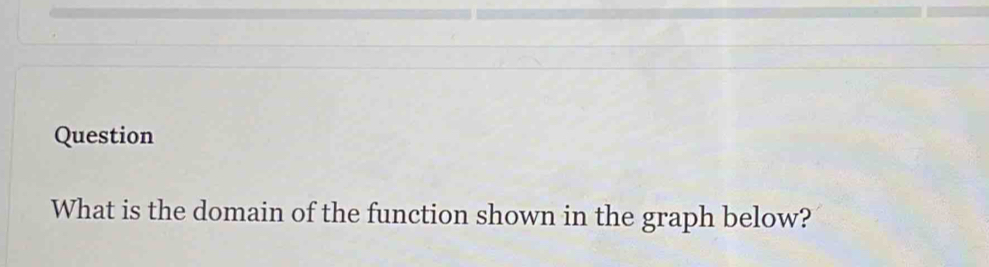 Question 
What is the domain of the function shown in the graph below?