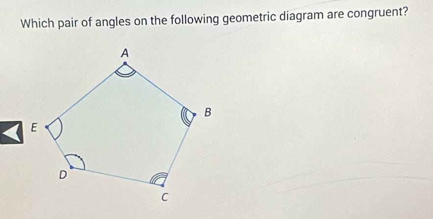 Which pair of angles on the following geometric diagram are congruent?