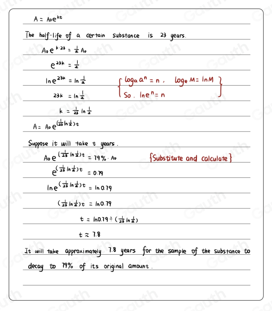 Solved: Use the exponential decay model, A=A_0e^(kt) , to solve the ...