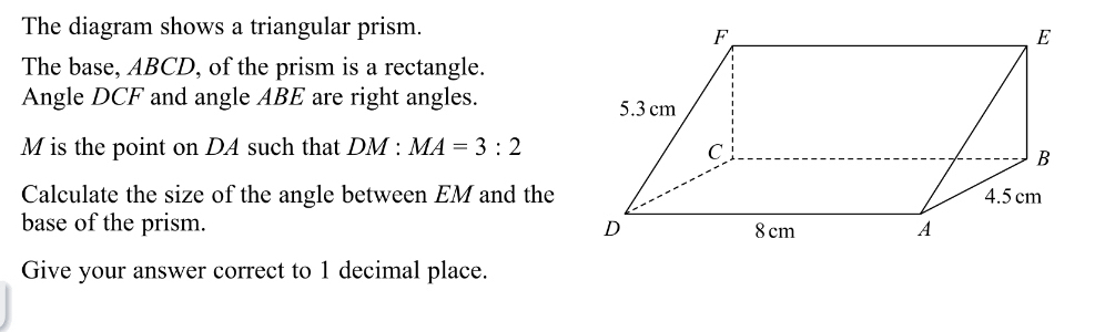 Solved: The diagram shows a triangular prism. The base, ABCD, of the ...