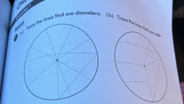 cha 
senclse 
lines that are diameters. (b) Trace the lines that