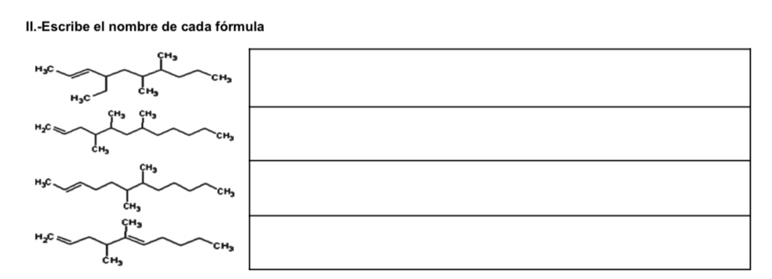 II.-Escribe el nombre de cada fórmula