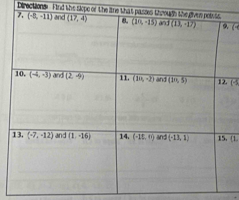 Directions. Find the slope of the
(-6
(-5
(1.