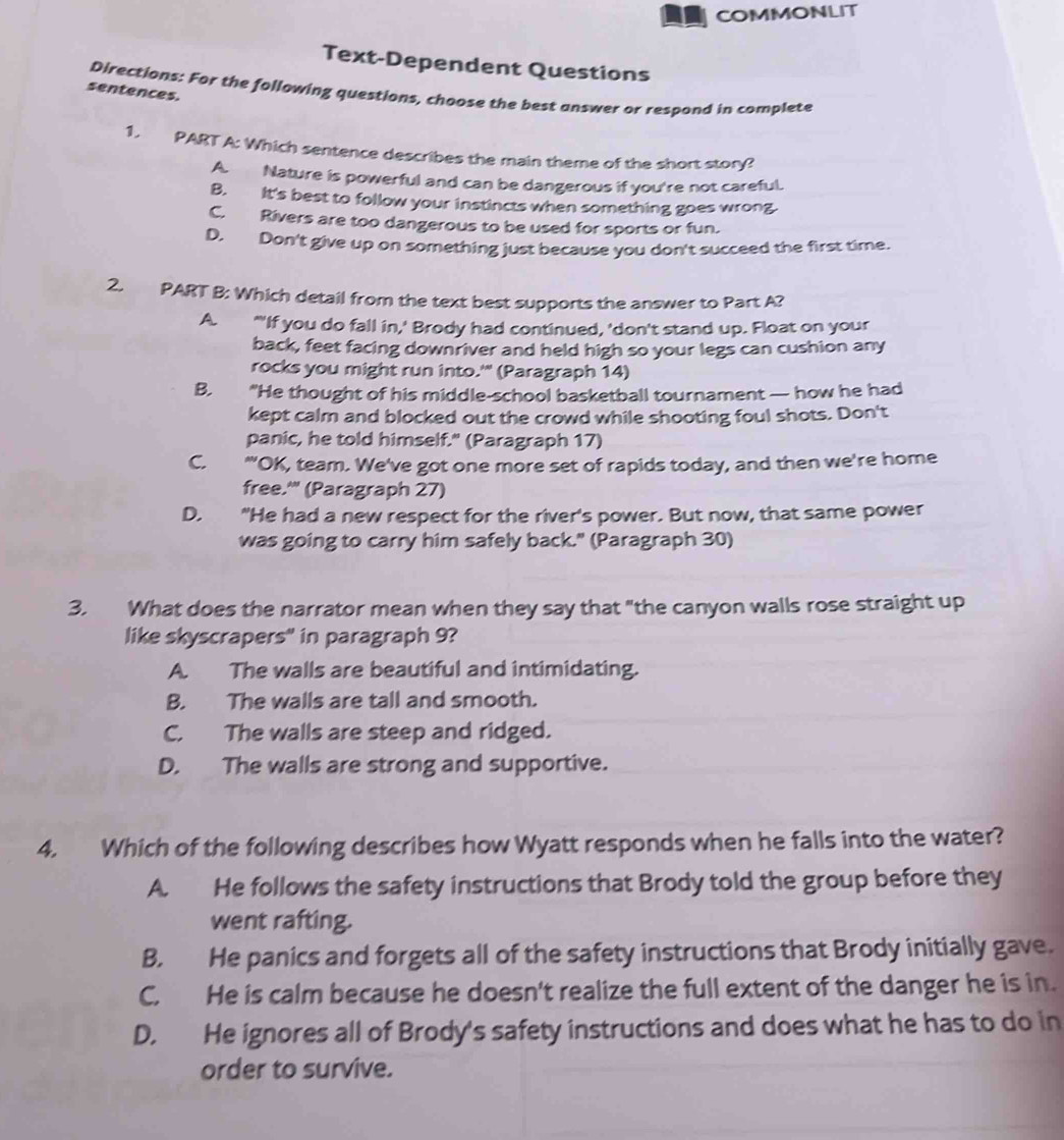 Solved: COMMONLIT Text-Dependent Questions Directions: For the ...