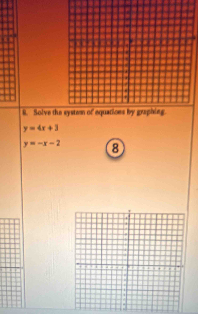 Solve th
y=4x+3
y=-x-2
8
I
*
a