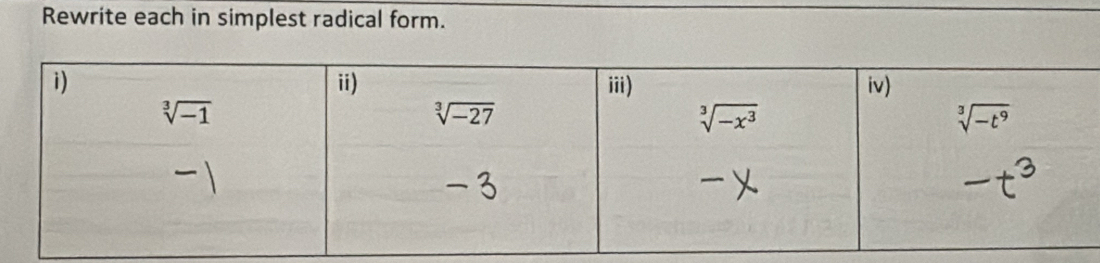 Rewrite each in simplest radical form.