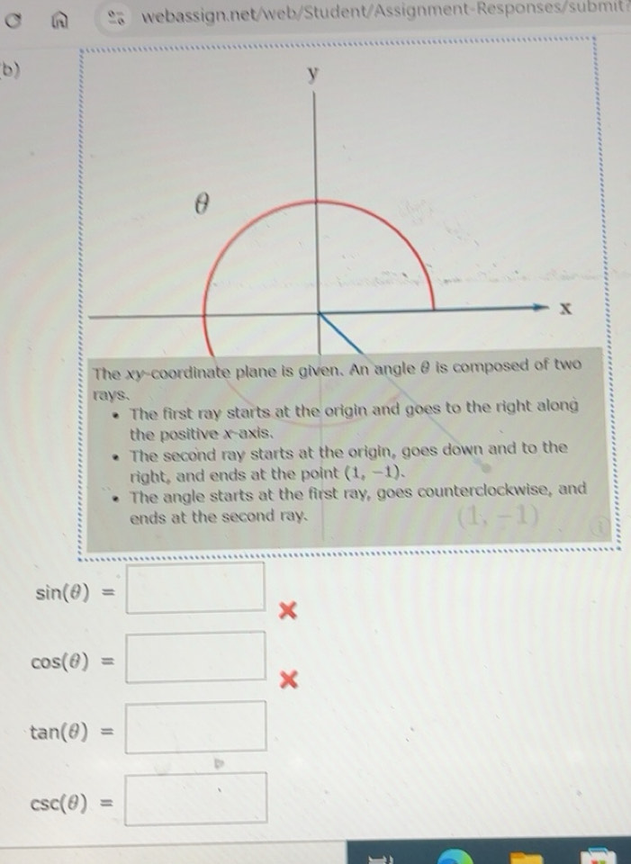 Solved: The xy -coordinate plane is given. An angle θ is composed of ...