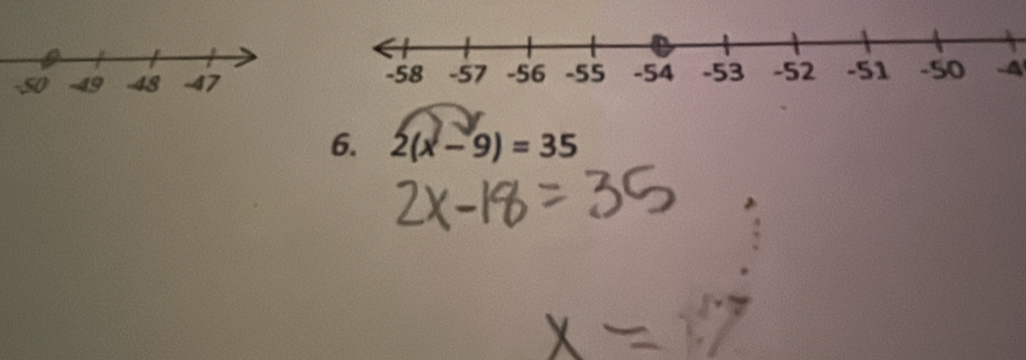 A 
6. 2(x-9)=35