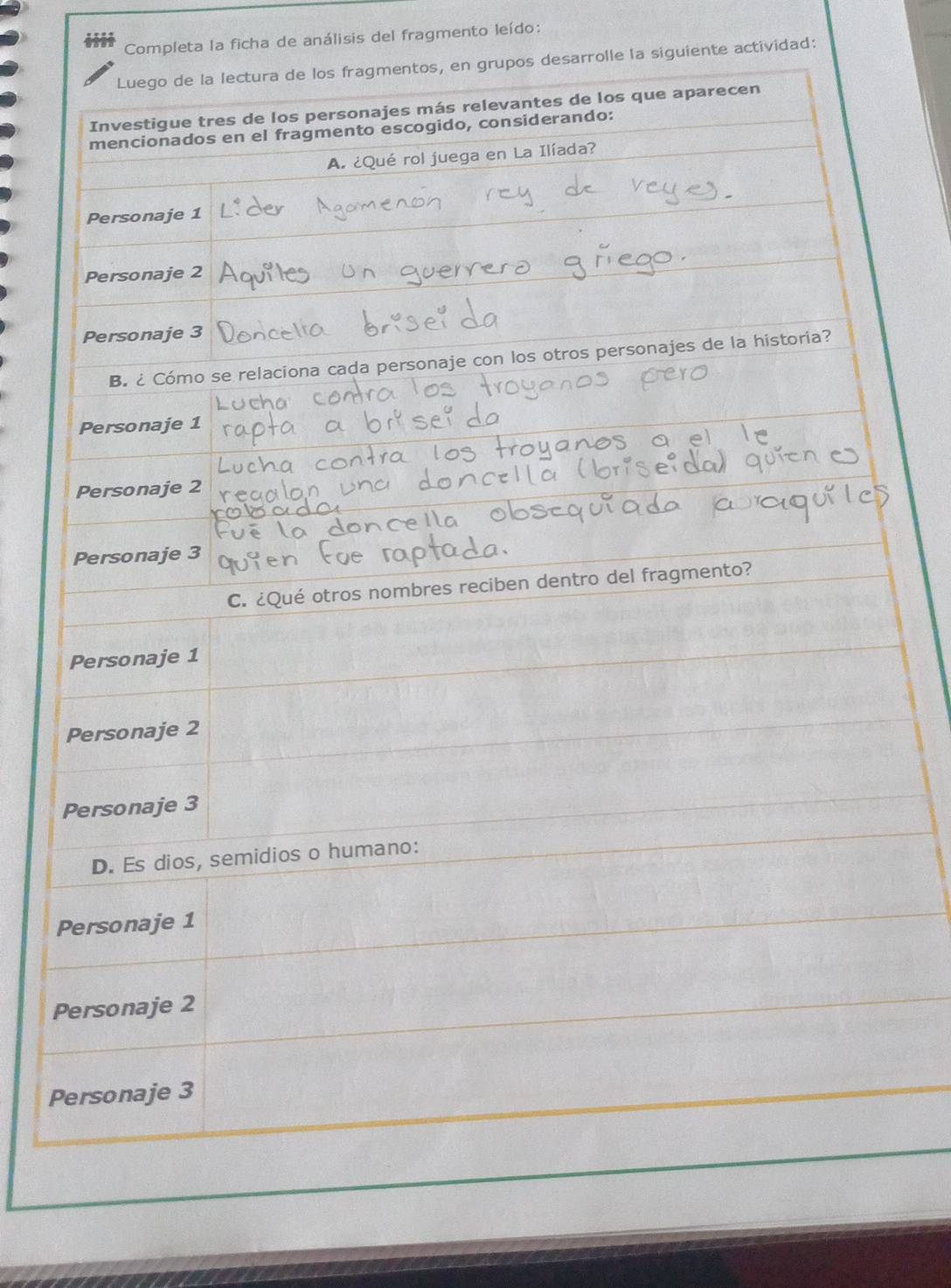 Completa la ficha de análisis del fragmento leído: 
upos desarrolle la siguiente actividad: 
P 
P
P