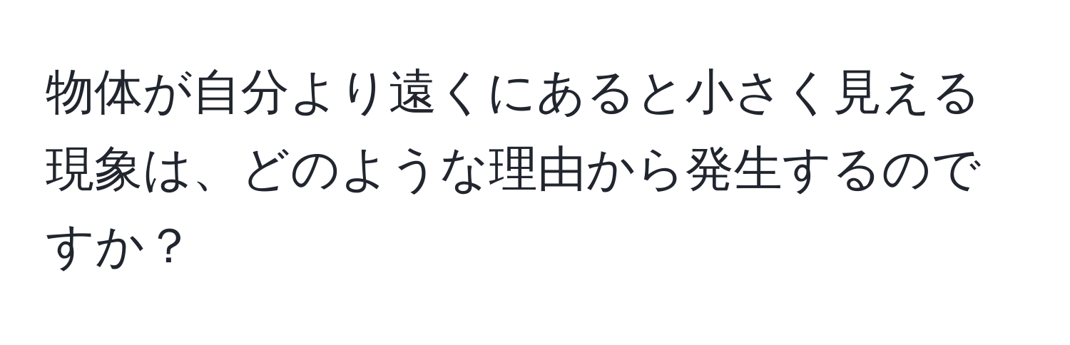 物体が自分より遠くにあると小さく見える現象は、どのような理由から発生するのですか？