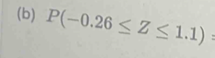 P(-0.26≤ Z≤ 1.1)=