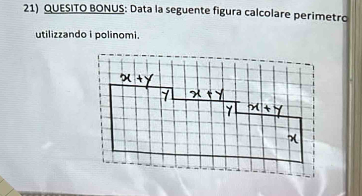 QUESITO BONUS: Data la seguente figura calcolare perimetro 
utilizzando i polinomi.